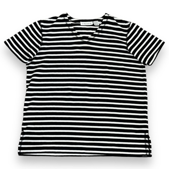 Chaus Sport Womens Small Striped Tee Shirt Boxy Oversized Black and White Office - Picture 1 of 9
